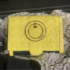 Bebe Denim Logo Shirt Wallet Yellow and Blue Button Wallet New with Tags